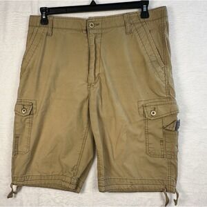 WearFirst Cargo Shorts Mens 36x11 Inseam Drawstring Leg Cotton Blend Tan See Pic